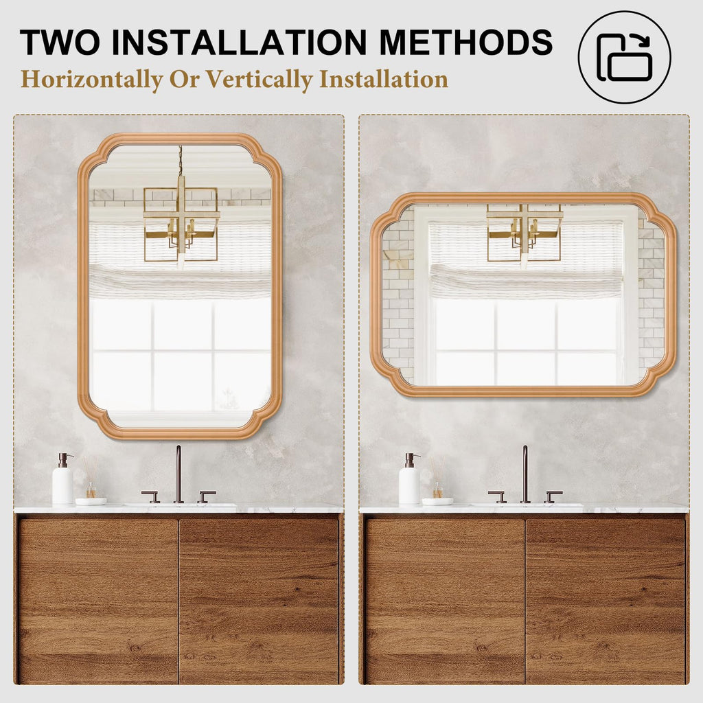 Wood Bathroom Mirror for Wall Mounted, 24" x 36" Rustic Bathroom Mirror for Over Sink with Wood Frame Farmhouse