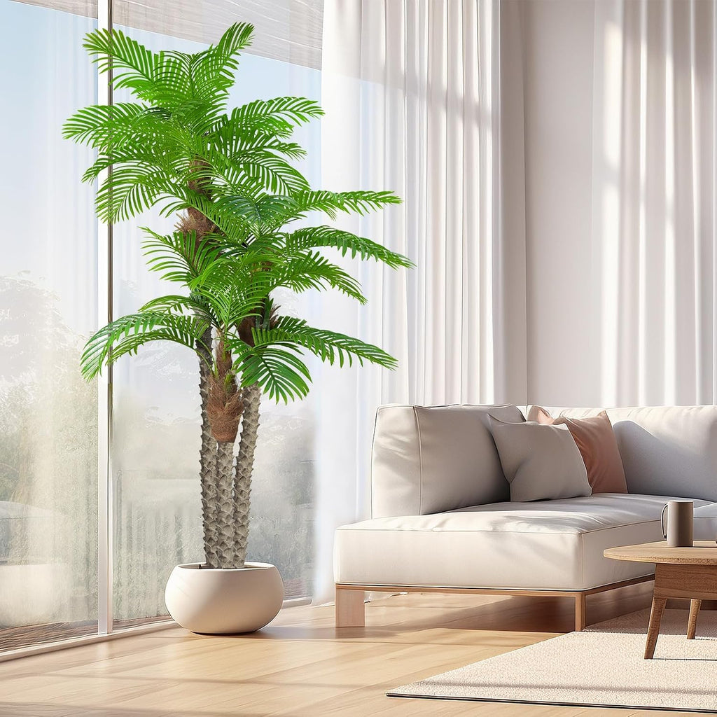 Artificial Palm Trees for Outdoors- 8.5ft Tall Triple Tropical Palm Artificial Tree, UV Resistant Fake Palm Plant