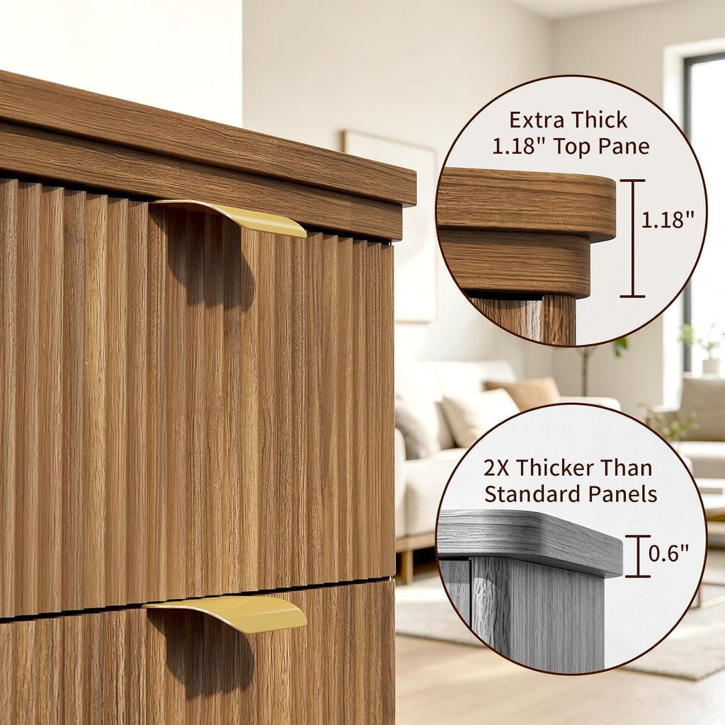 Pet Feeding Station, Dog Food Storage Cabinet with 2 Hidden Bowls, Walnut