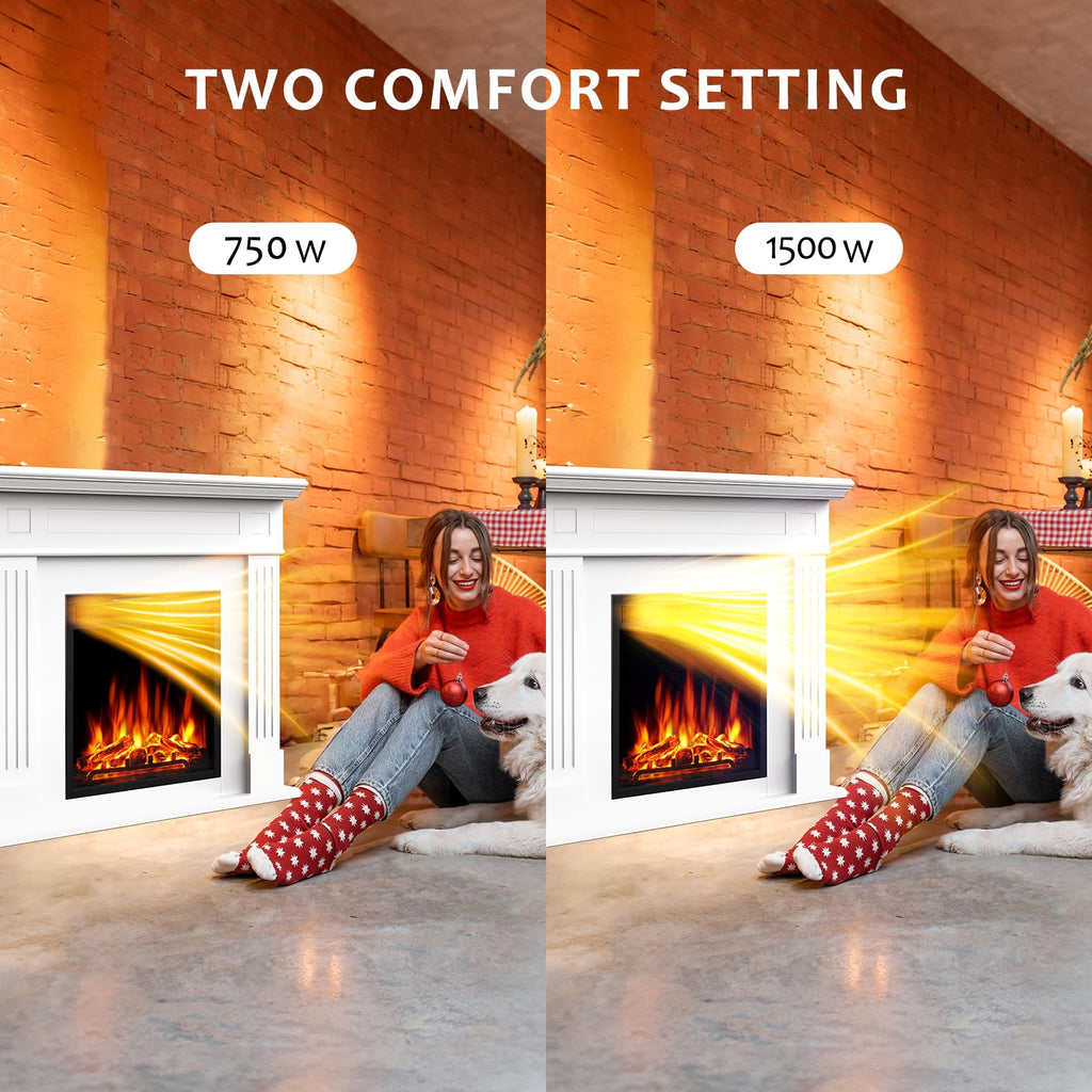 44" Corner Electric Fireplace with Mantel Package Freestanding Fireplace Heater Corner Firebox with Log & Remote