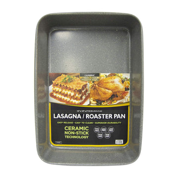 15 x 10 x 3-Inch Ultimate Series Commercial Weight Ceramic Coated Non-Stick Lasagna/Roasting Pan (Silver Granite)