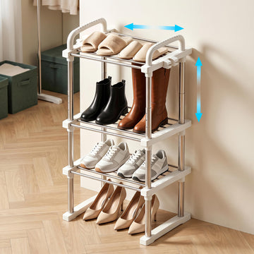 Expandable Shoe Rack, Adjustable Height Boot Organizer, 3-Tier