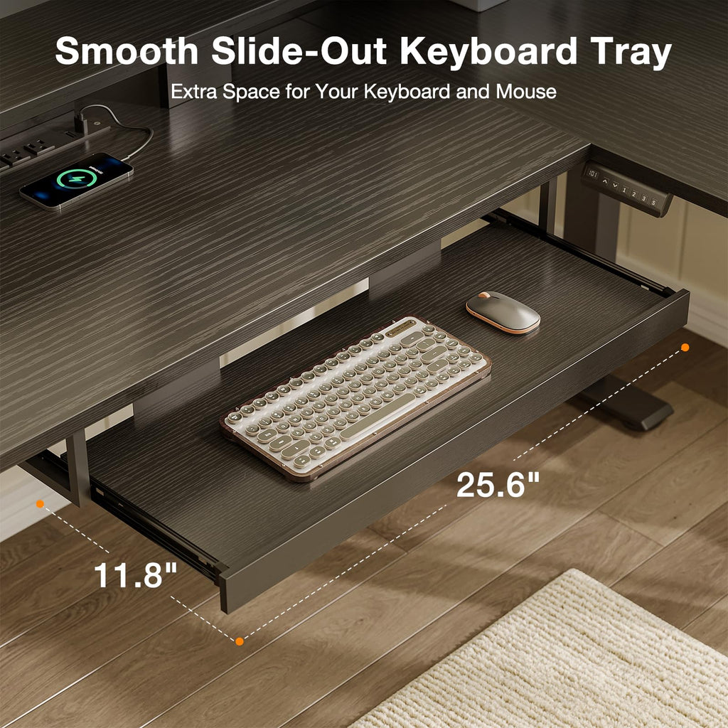 59" L Shaped Electric Standing Desk with Drawers, Black