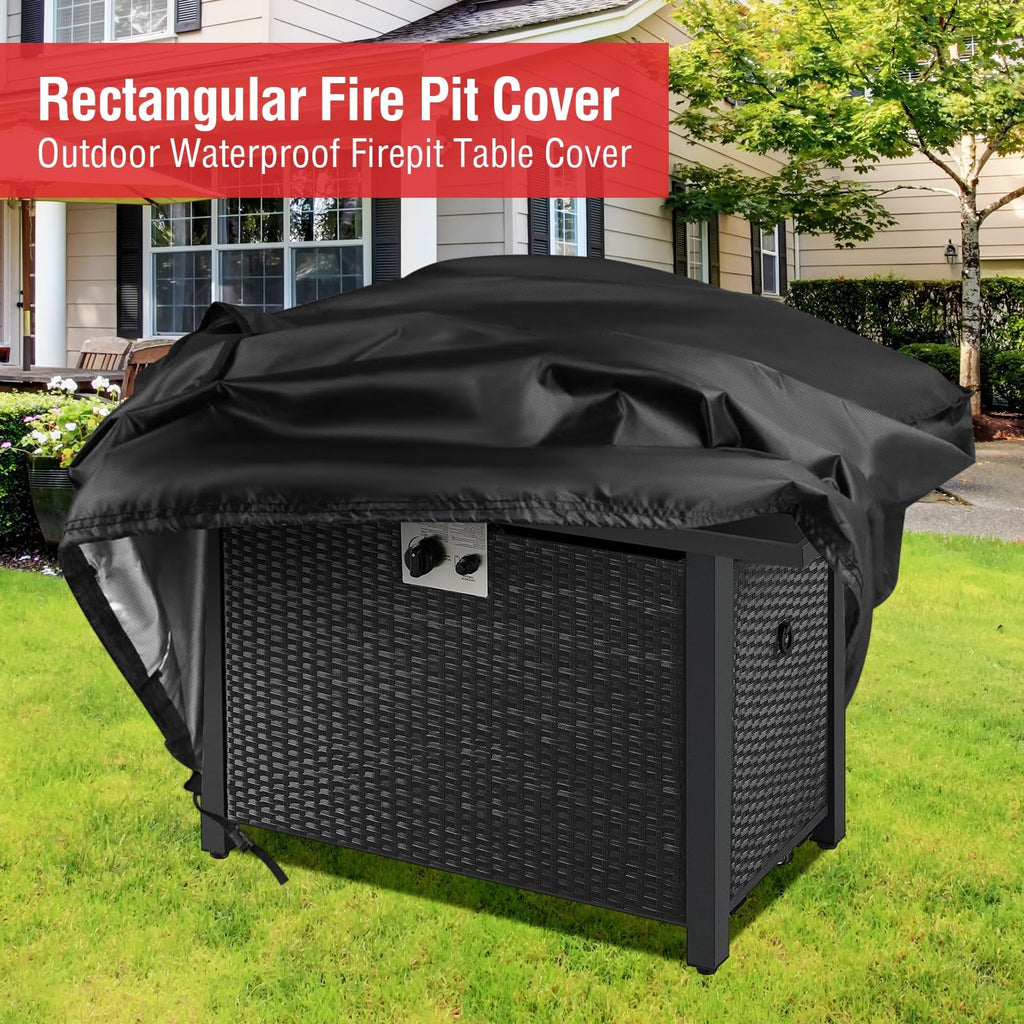 Fire Pit Cover Rectangular Waterproof 600D, 48 x 24 x 15 Inch Black
