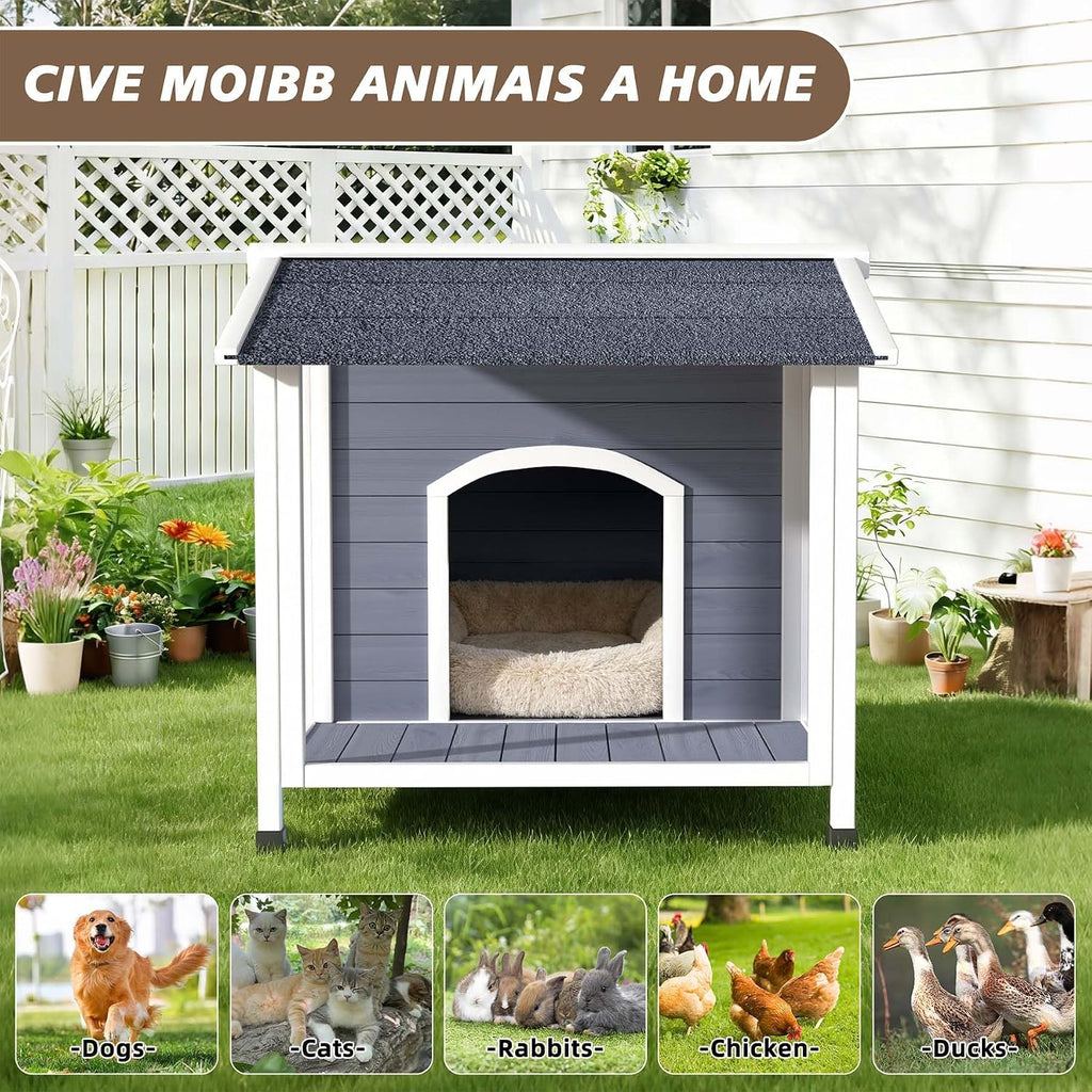31" Wooden Dog House Outdoor with Porch, Elevated Outdoor Dog Houses for Small to Medium Dogs, All-Weather Friendly