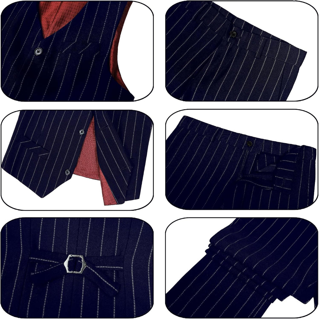 Boys Pinstripe Suit Vest and Pants Set, Kids Tuxedo Suits for Boy Outfits