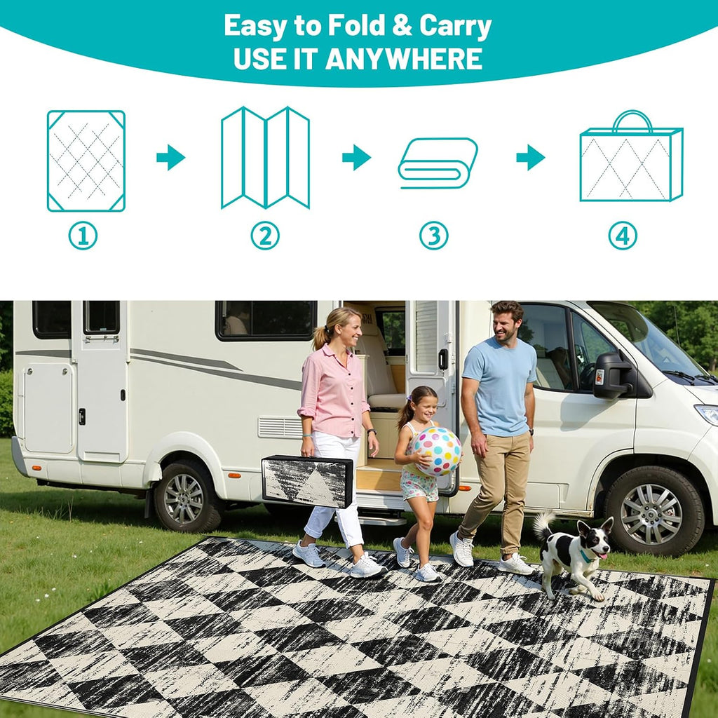Outdoor Rug Waterproof, Checkered Reversible Plastic Patio Rug