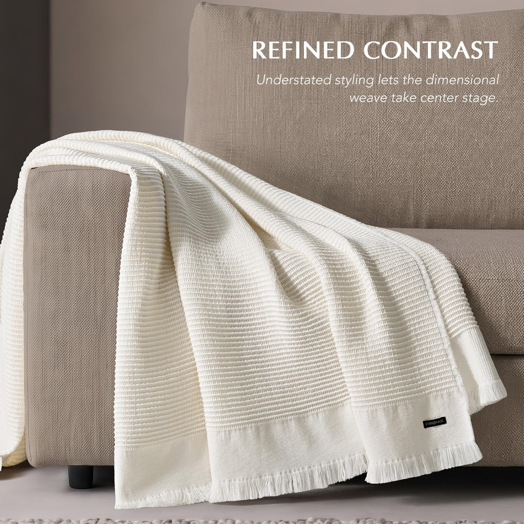 100% Organic Cotton Waffle Throw Blanket, Ivory White, 60"x80"