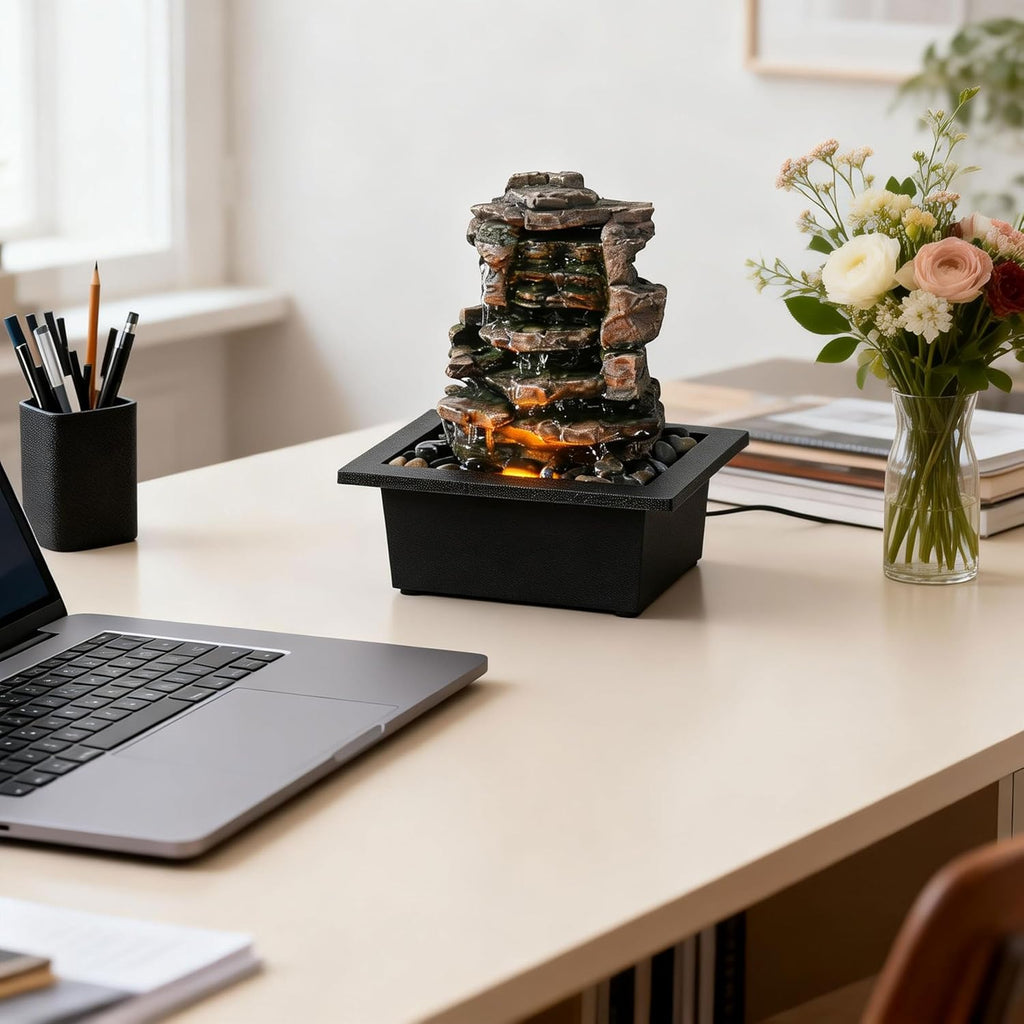 Home Décor Waterfall Meditation Fountain Indoor Tabletop Many Natural River Rocks Decorated Office Home Tabletop