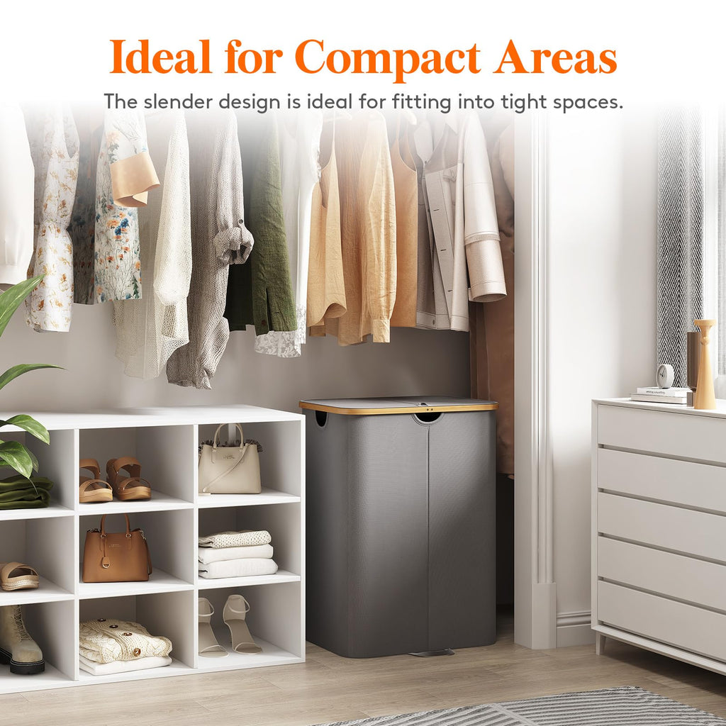 150L Double Laundry Hamper with Lid and Removable Bag, Gray