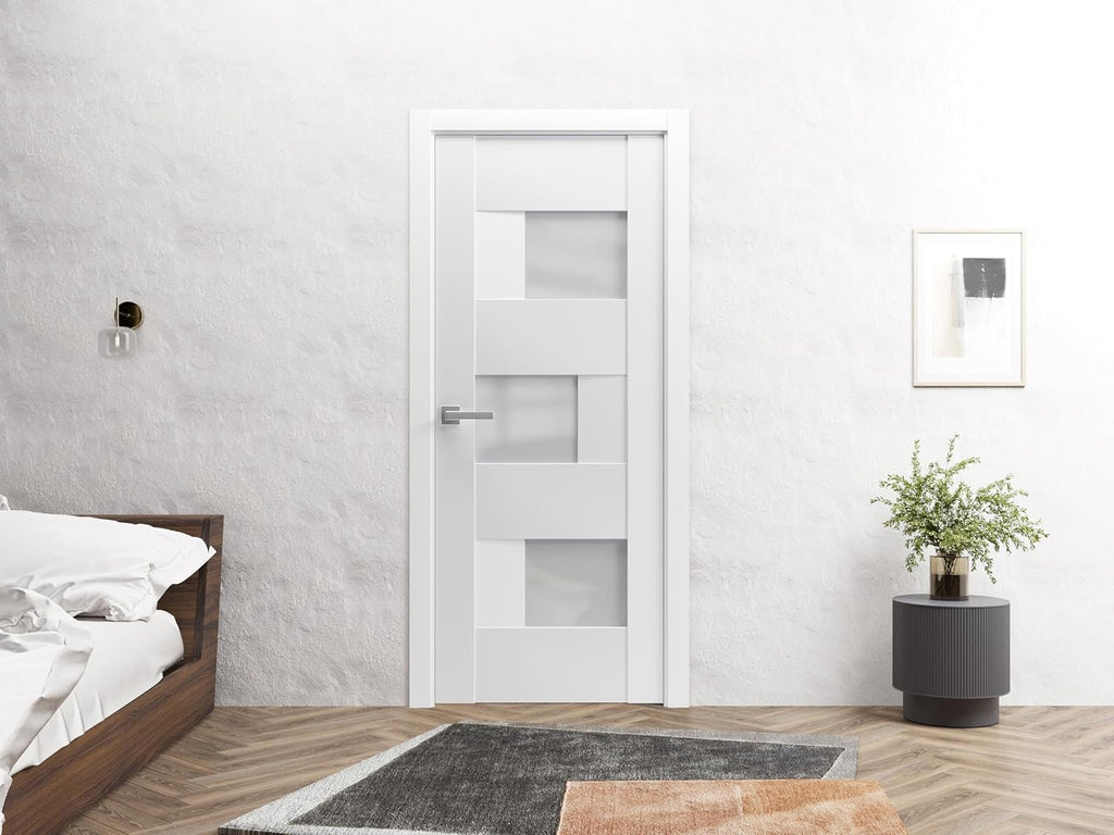 Solid French Door Opaque Glass 32 x 80 inches | Sete 6933 White Silk | Single Regular Panel Frame Ha