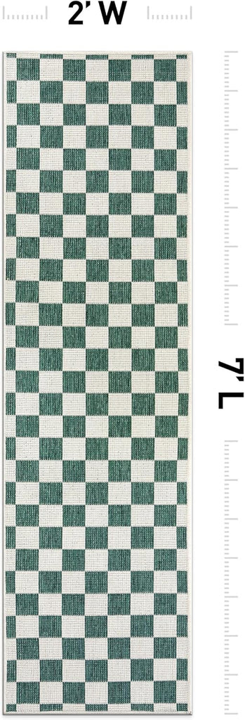 Indoor/Outdoor Checkered Weather Resistant Runner Rug Green