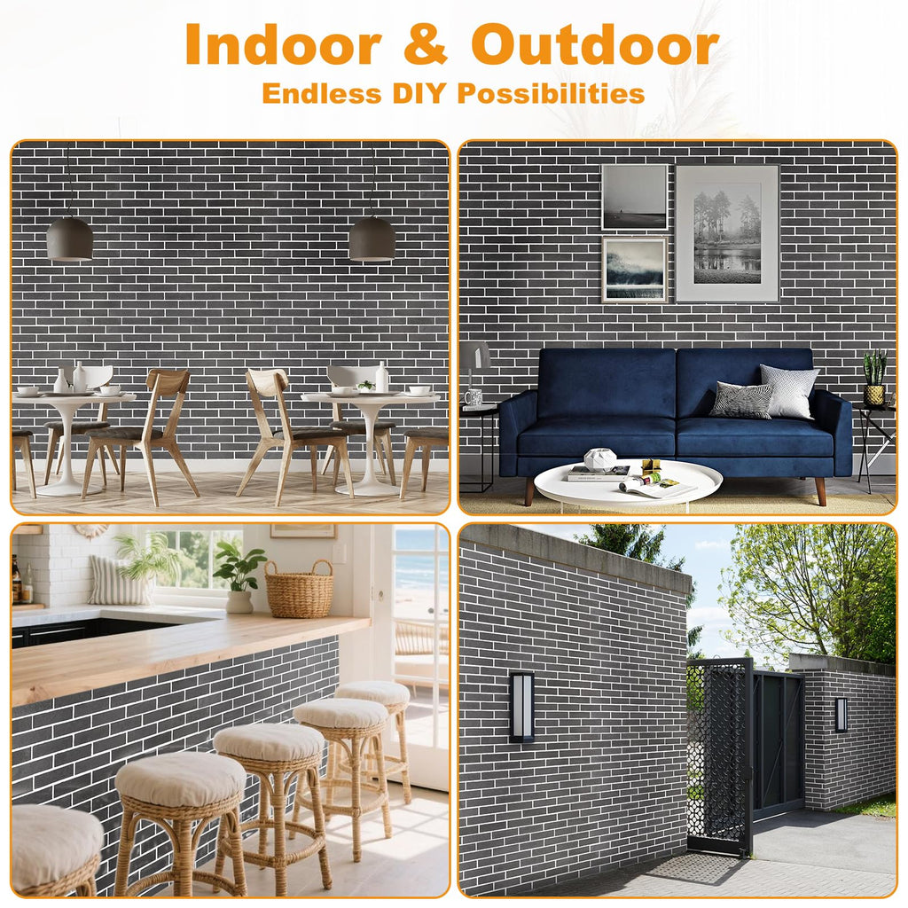 Gray Thin Brick Veneer Faux Brick Wall Panels - 15 PCS, 2.5 Sq.Ft for DIY Fireplace Surround, Kitchen Backsplash