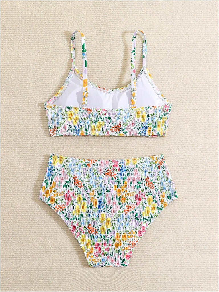 Girl's Floral Print Two Piece Bikini Set Cute Bathing Suit