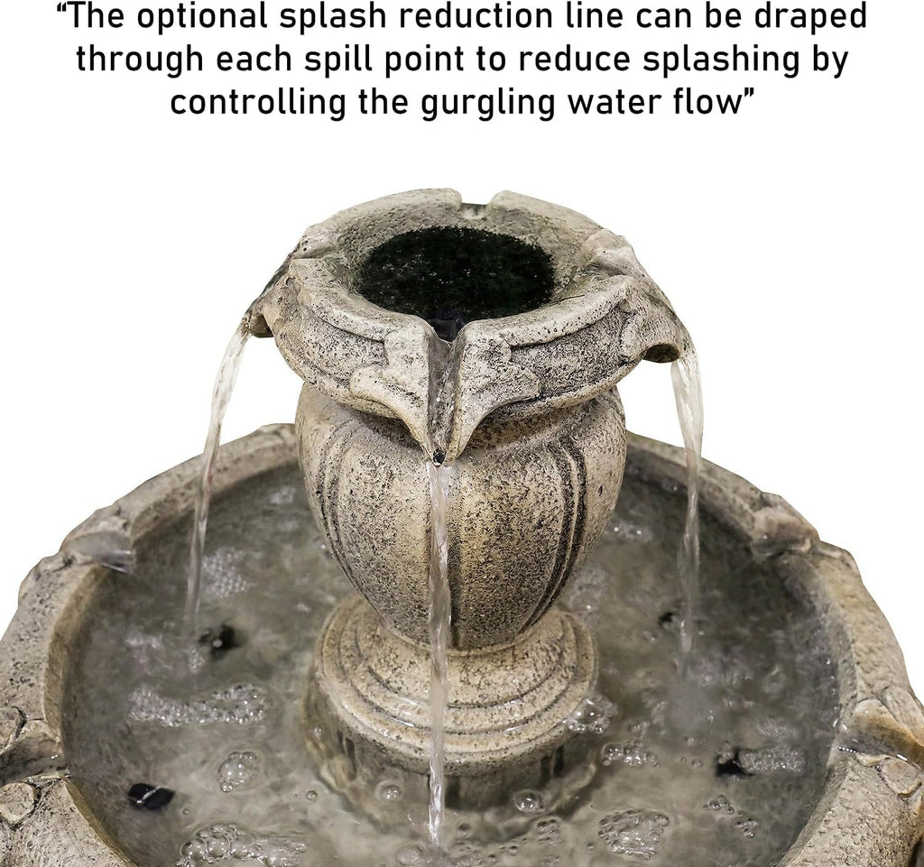 48” H Outdoor Floor Water Fountain, 3-Tiers Concrete Water Fountain with Submersible Electric Pump