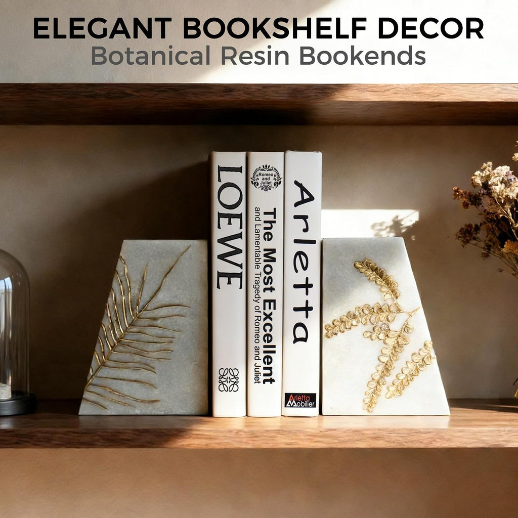 Heavy Duty Book Ends for Shelves, Decorative Book Ends for Heavy Books, Resin Modern Bookends with Marble Texture &