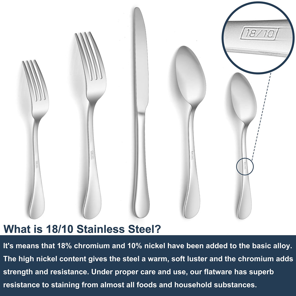 18/10 Silverware Set, 40-Piece Stainless Steel Flatware Service for 8, Luxury Cutlery with Ultra Sharp Serrated