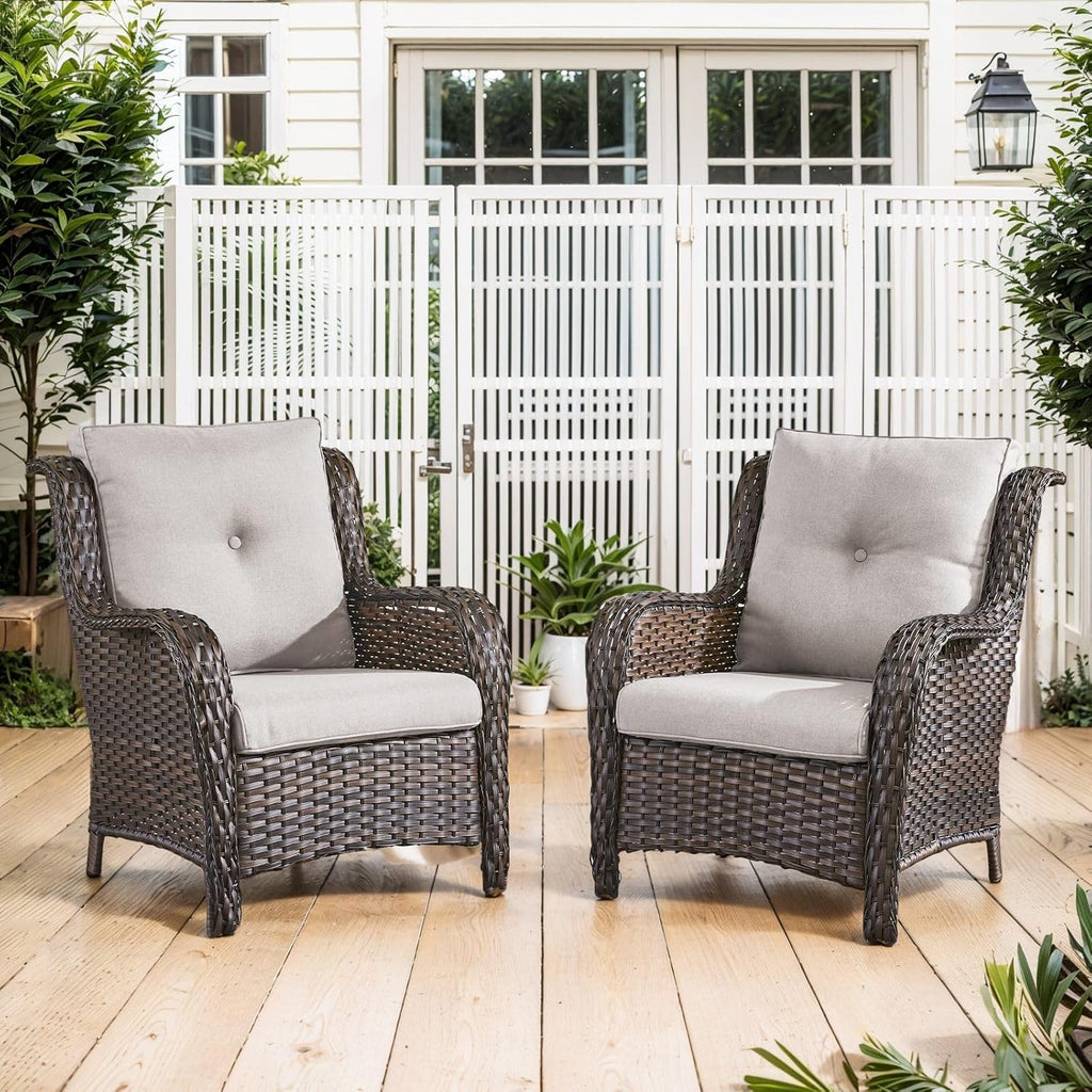 Belord High Back Patio Chairs Set of 2 - Brown Wicker Outdoor Seating