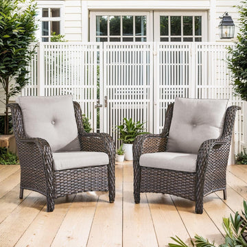 Belord High Back Patio Chairs Set of 2 - Brown Wicker Outdoor Seating