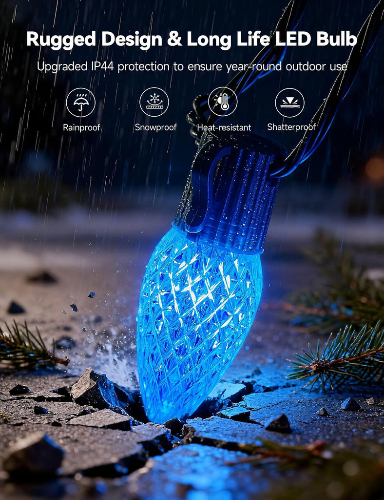 Smart C9 Christmas Lights Outdoor, 200 LED 213FT Christmas Color Changing Fairy Lights App Control, Music Sync, 105