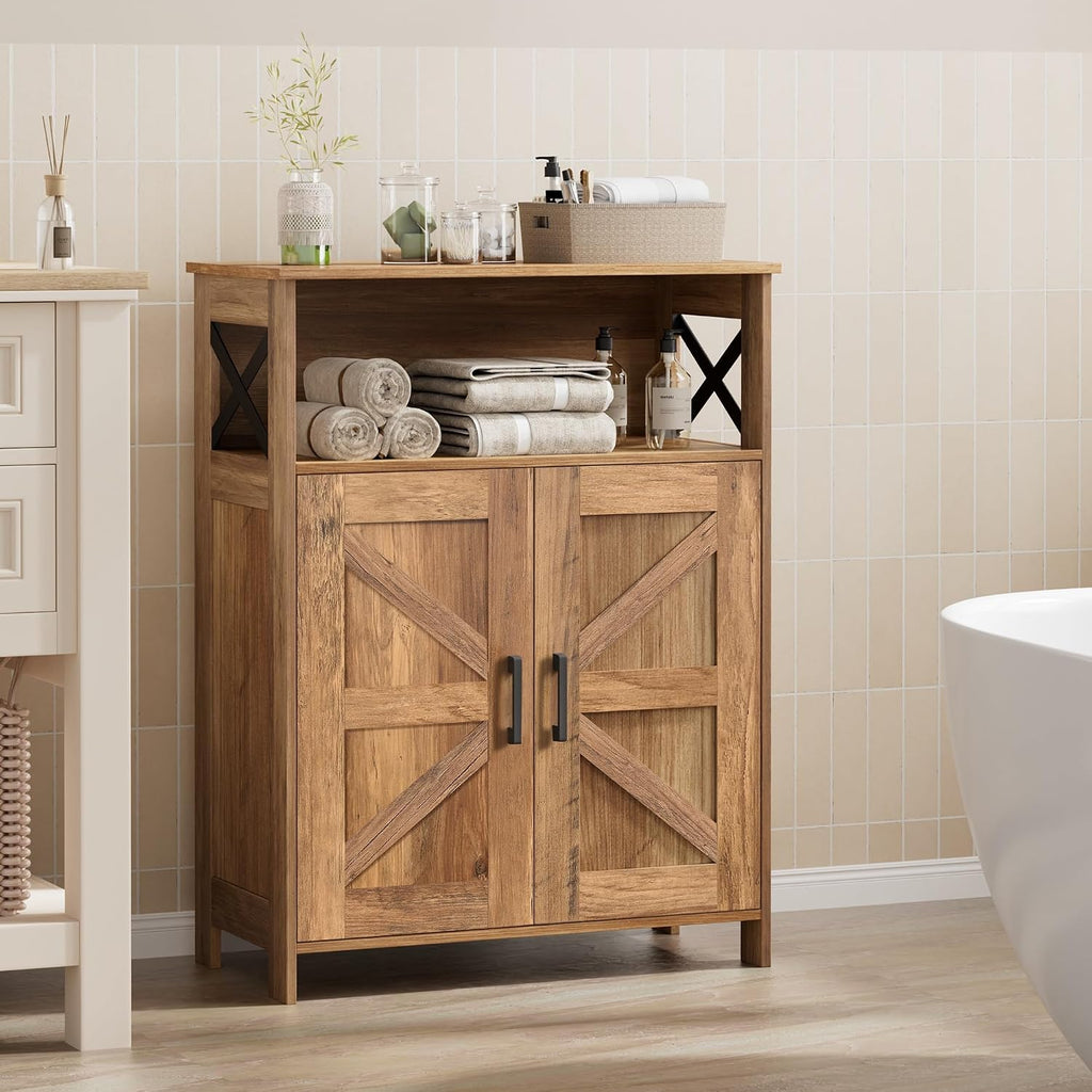 Farmhouse Bathroom Storage Cabinet with Doors, Small Floor Cabinet | Toilet Paper Cabinet with Adjustable Shelf