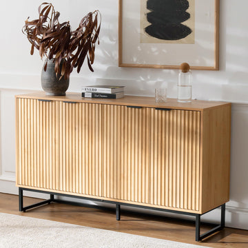 Fluted Sideboard Buffet Cabinet with 4 Doors, Modern Accent Storage Cabinet with Adjustable Shelves, Boho Console
