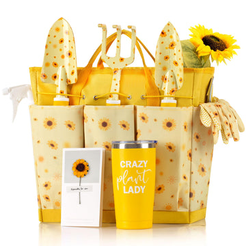 Sunflower Gardening Gifts for Women, Garden Tool Set, Heavy Duty Gardening Hand Tools with Garden Tool Bag, Yellow