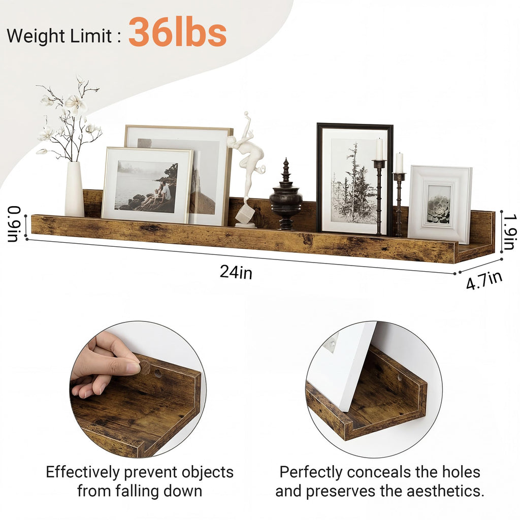 Picture Ledge Shelf, 24 inch Floating Shelves, 4.3in Deep, 2 Pack