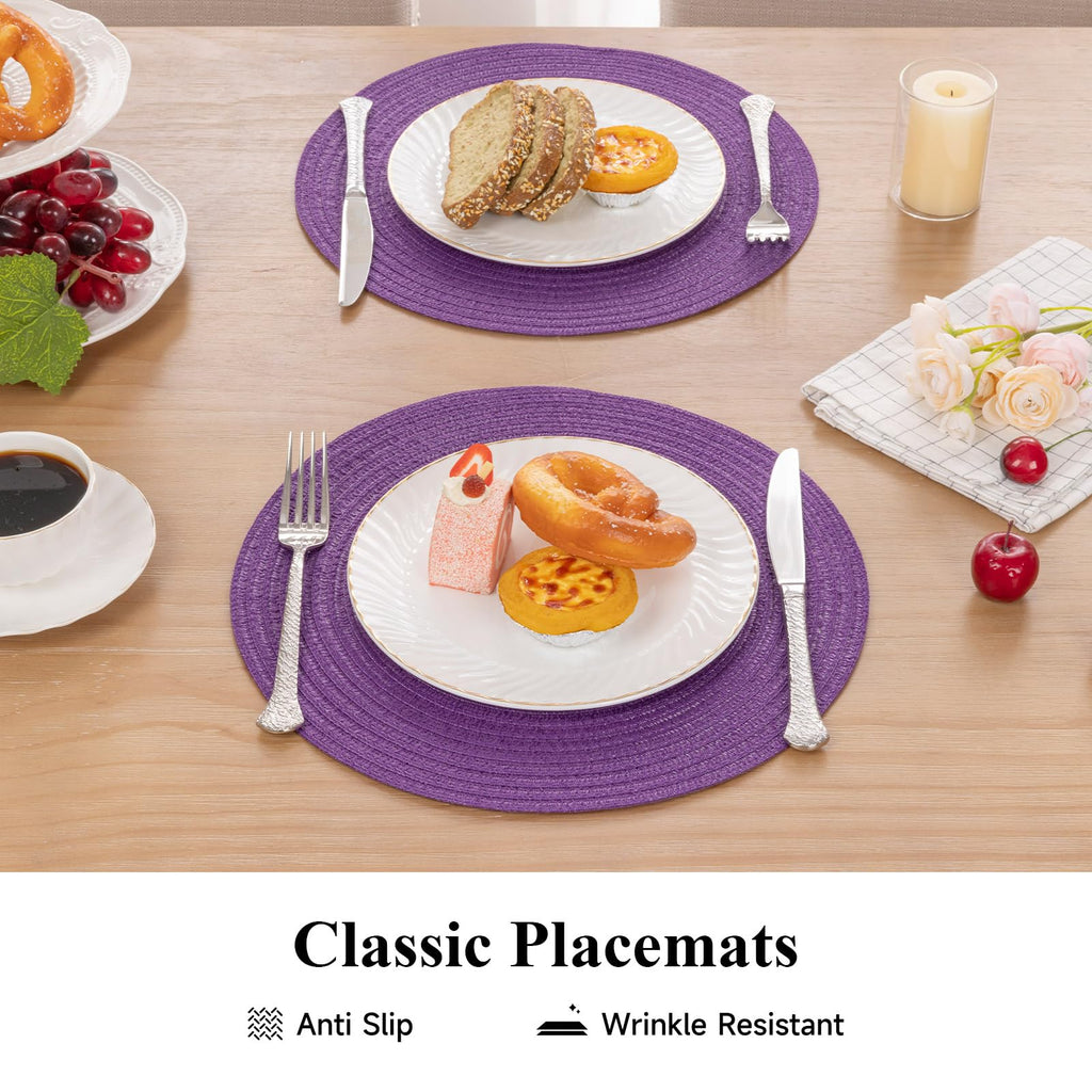 13" Round Braided Placemats Set of 4, Purple Place Mats
