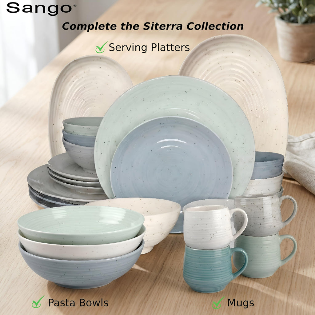 Siterra Artist's Blend 16-Piece Stoneware Dinnerware Set for 4, Green, Cream & White Glossy Dishes with Speckles
