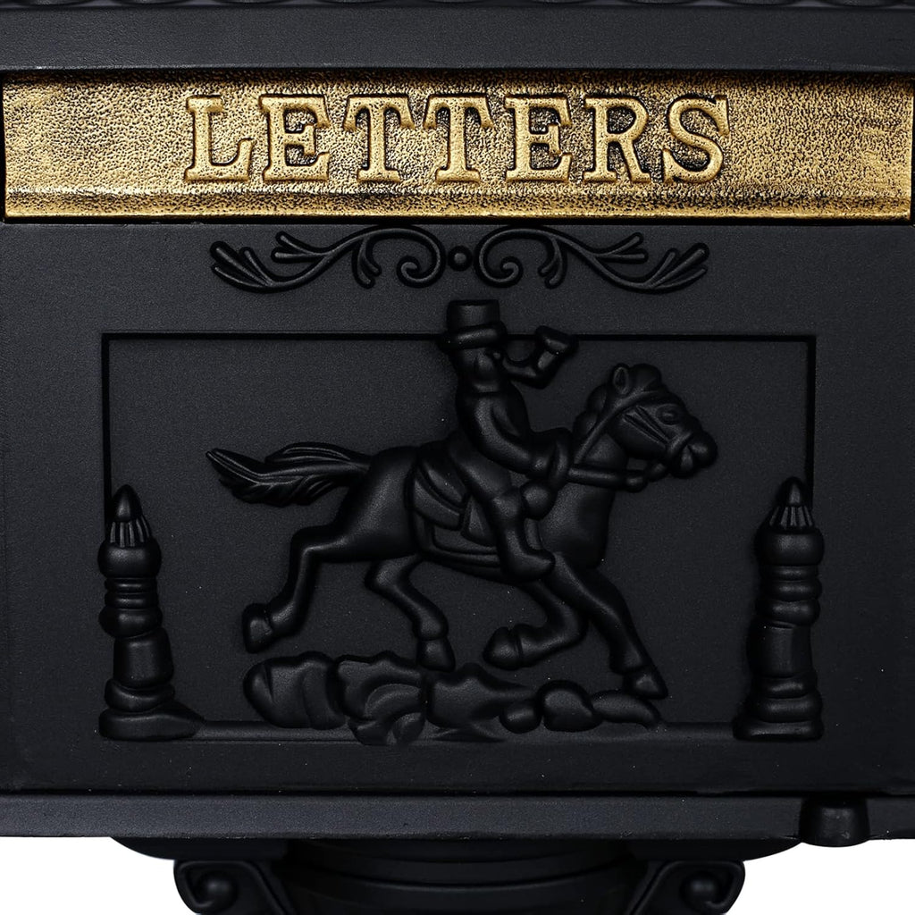 Cast Aluminum Mailbox with Post, Heavy Duty Locking Security Mail Box Outside