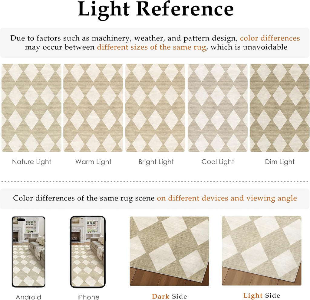 Washable Runner Rug Set Kitchen Beige Non Slip Checkered Carpet
