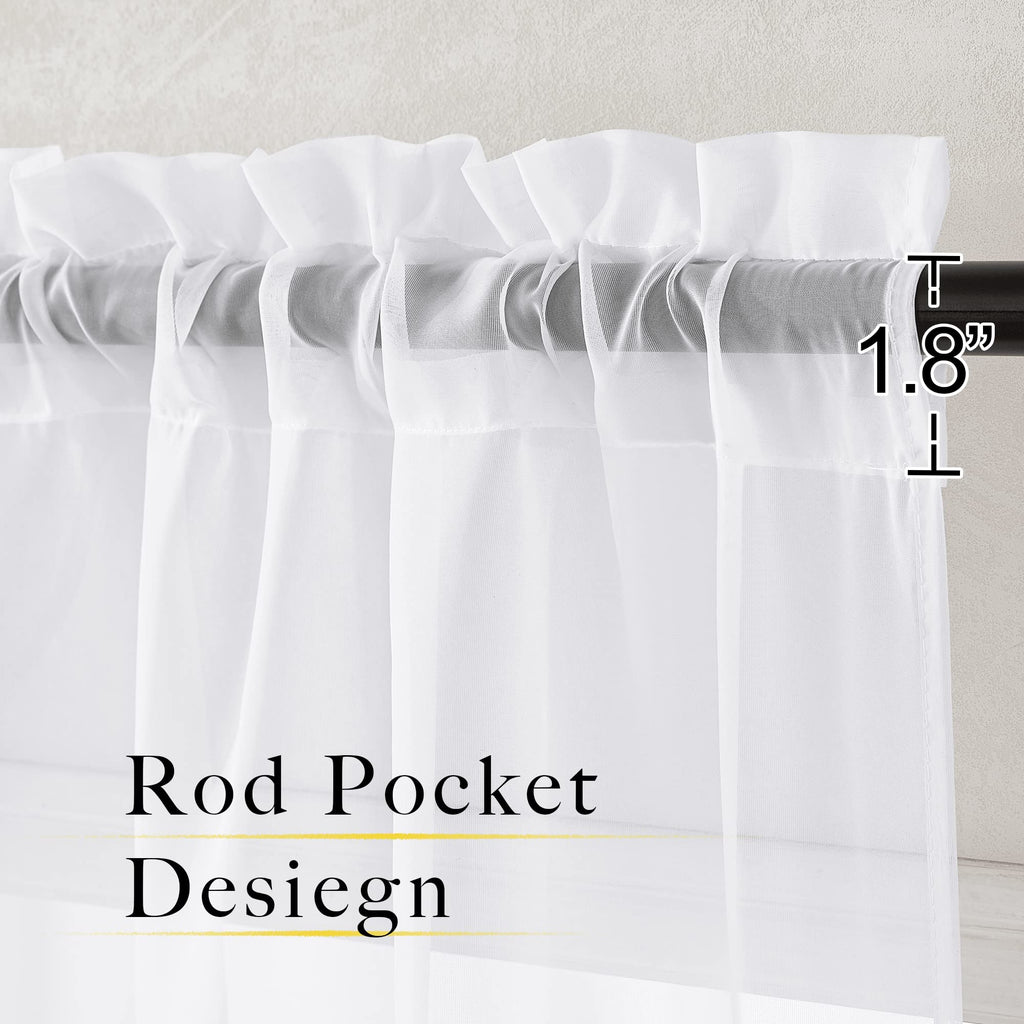Soft White Sheer Curtains for Farmhouse, Rod Pocket Airy & Breathable Voile Sheer Window Drapes with Light Filtering