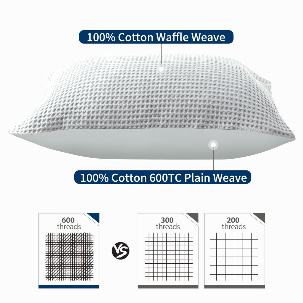 100% Egyptian Cotton 600 TC Waffle Weave Throw Pillow Covers 2 Pack