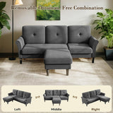 Sofas for Living Room, 83" Velvet Sectional Couch with Moveable Ottoman, Midcentury Modern Small Sectional Couch