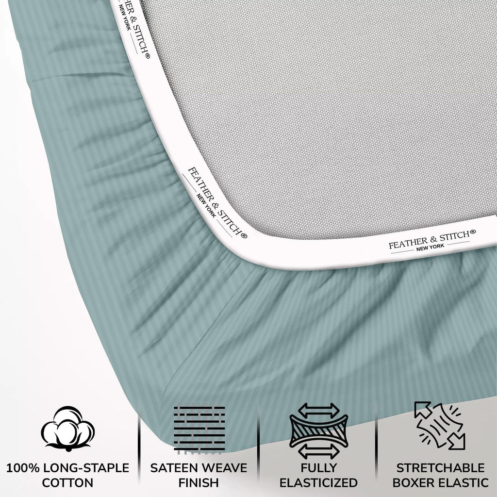 & Stitch 500 TC King Bed Sheet Set, 100% Cotton Soft Breathable Bedsheets, 4 Piece 18" Deep Pockets Sateen