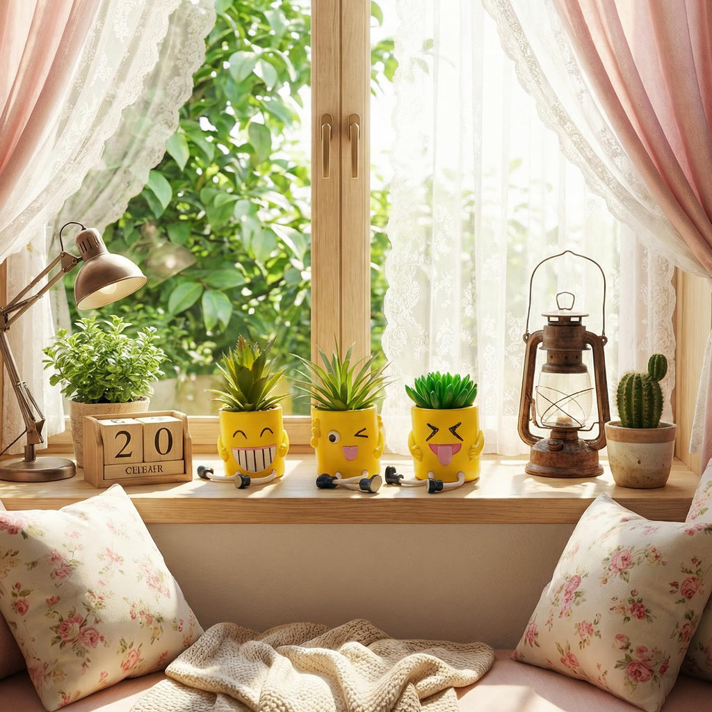 3Pcs Cute Fake Plants Small Potted Succulents with Yellow Pot, Creative Artificial Succulent Plants in Hanging Leg
