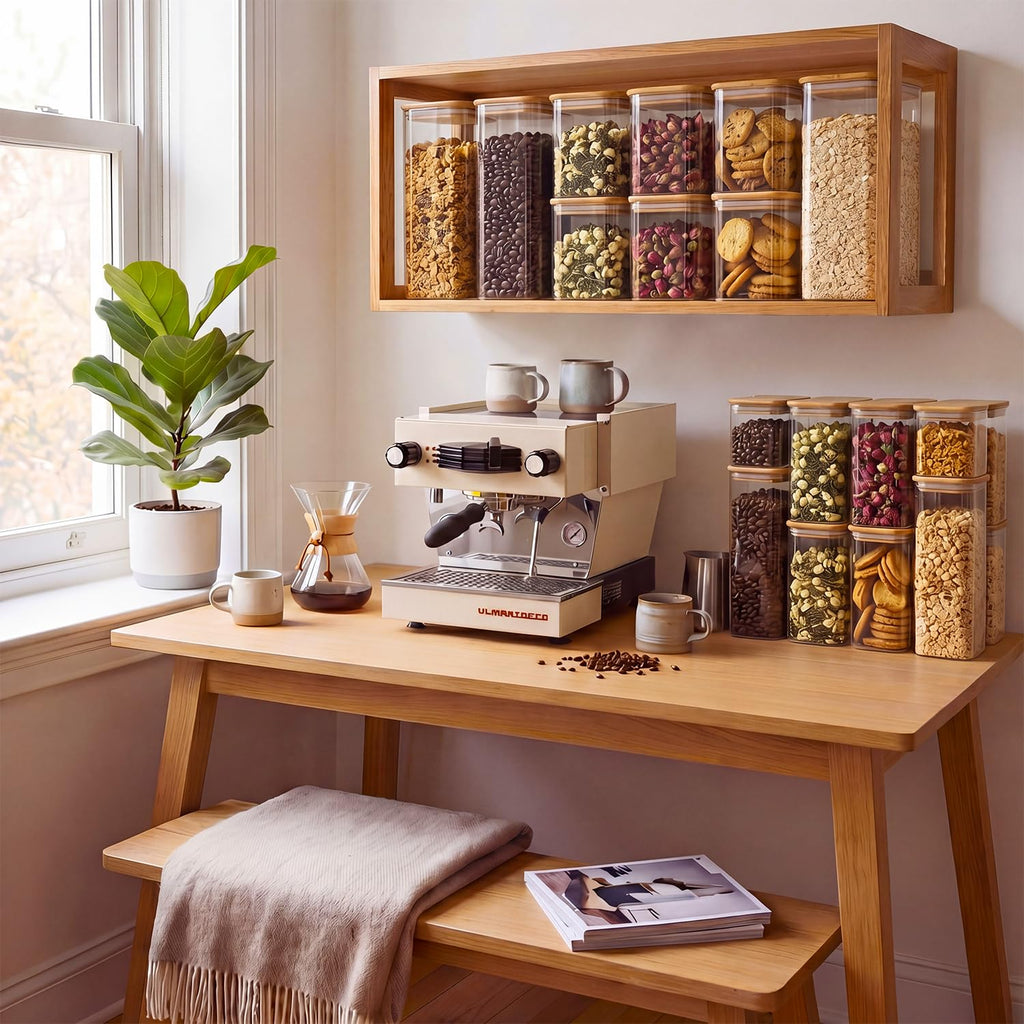 6-Pack 1.2Qt Rectangle Glass Storage Jars with Bamboo Lids