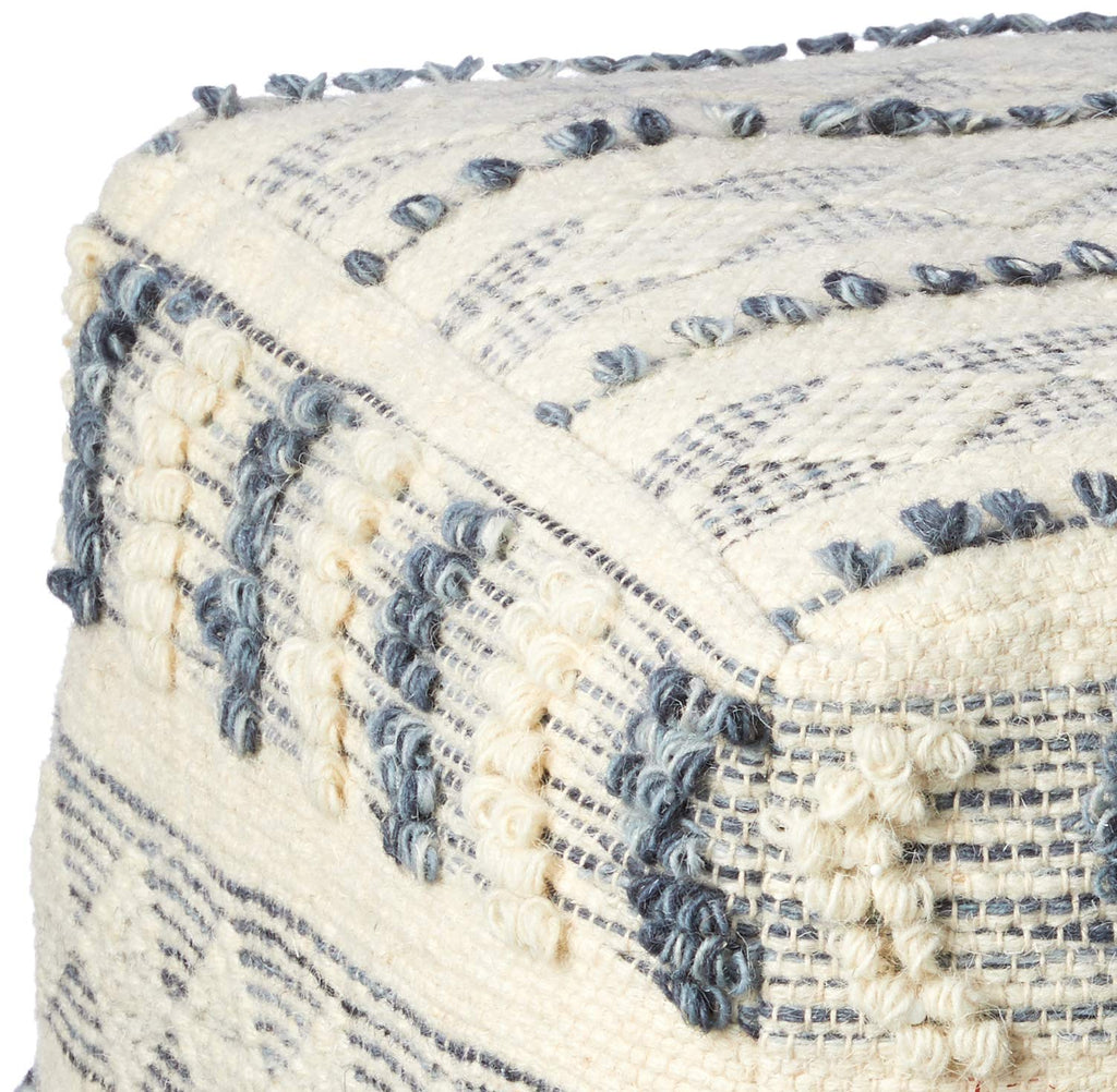 LR Home Navy and Ivory Tufted Geometric Pouf, Model