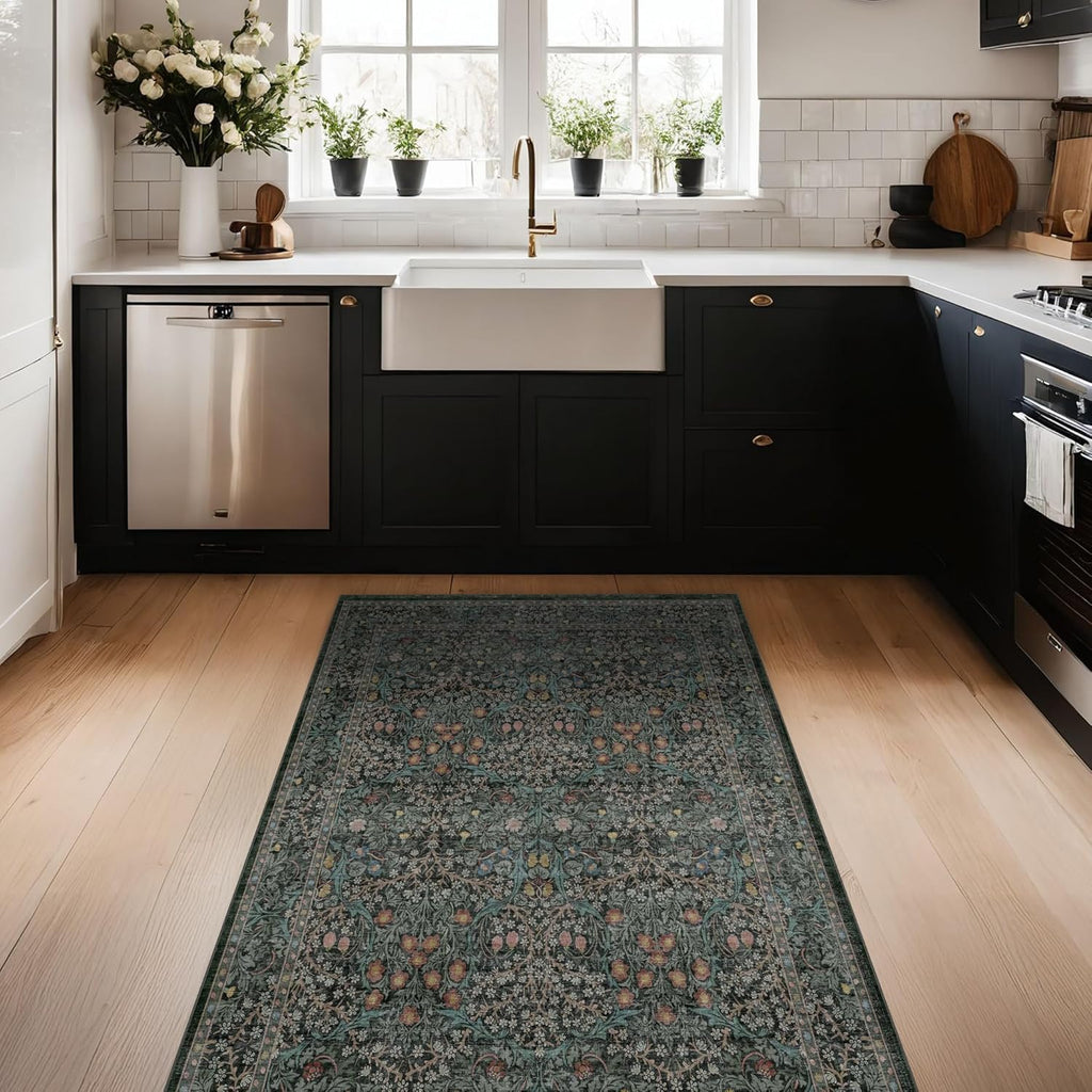 Vintage Floral Dark Green 3x5 Area Rugs
