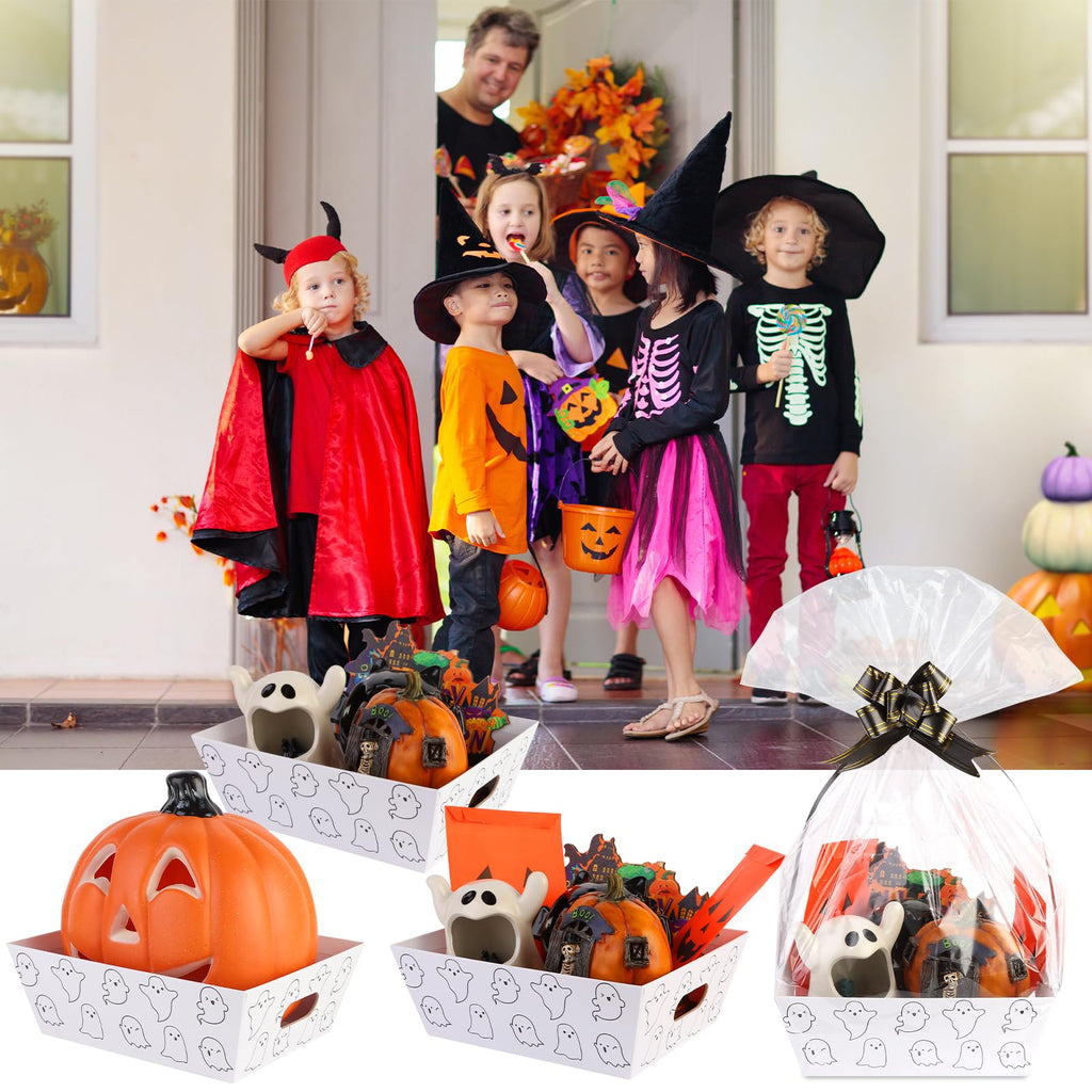 36Pcs 12 Pack Halloween Basket Boo Basket Set 8x10inch Ghost Baskets for Gifts Empty to Fill with Baskets Empty Bags