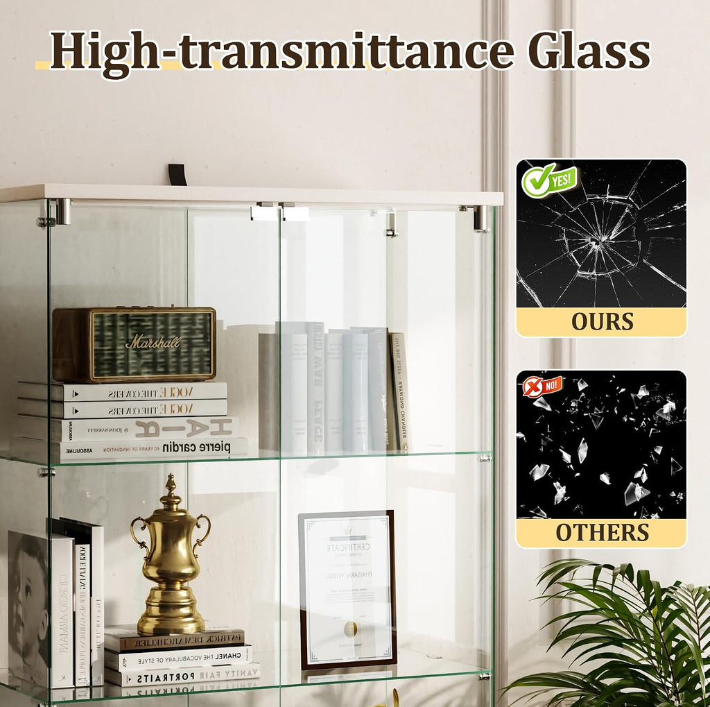 4-Tier Glass Display Cabinet with Lock, Clear Curio Cabinet with Double Glass Doors, for Collectibles, Figures