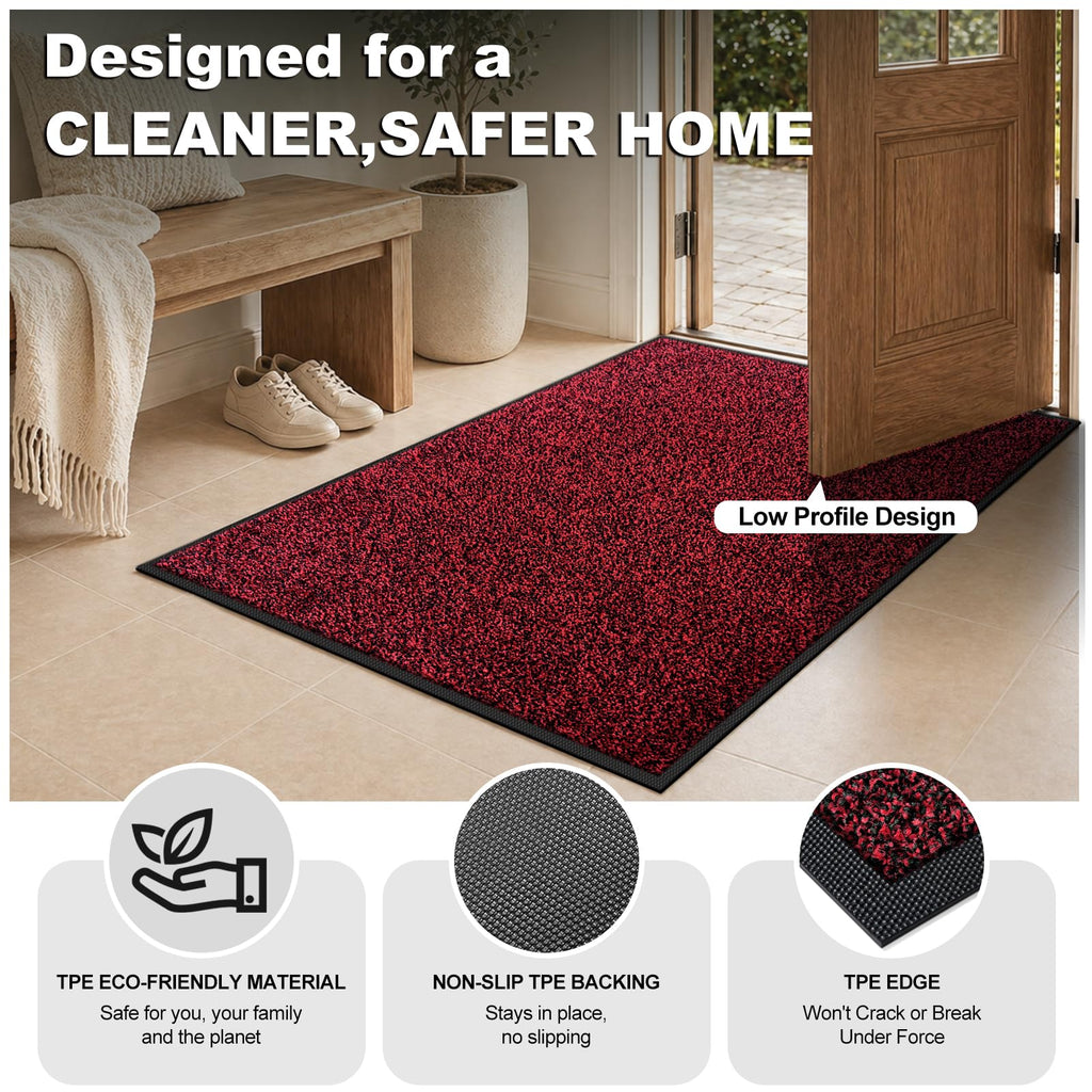 Super Absorbent Front Door Mat, 36" x 24", Non-Slip Washable Indoor Doormats, Low Profile Entryway Rug Outdoor, Dirt