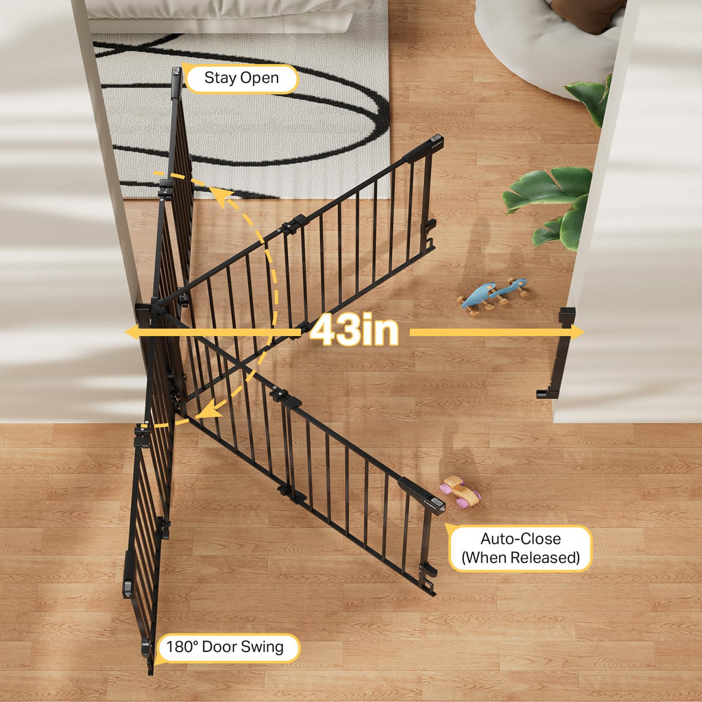 29.2-43" No Bottom Bar Baby Gate, Auto Close Dog Gate Indoor, Black