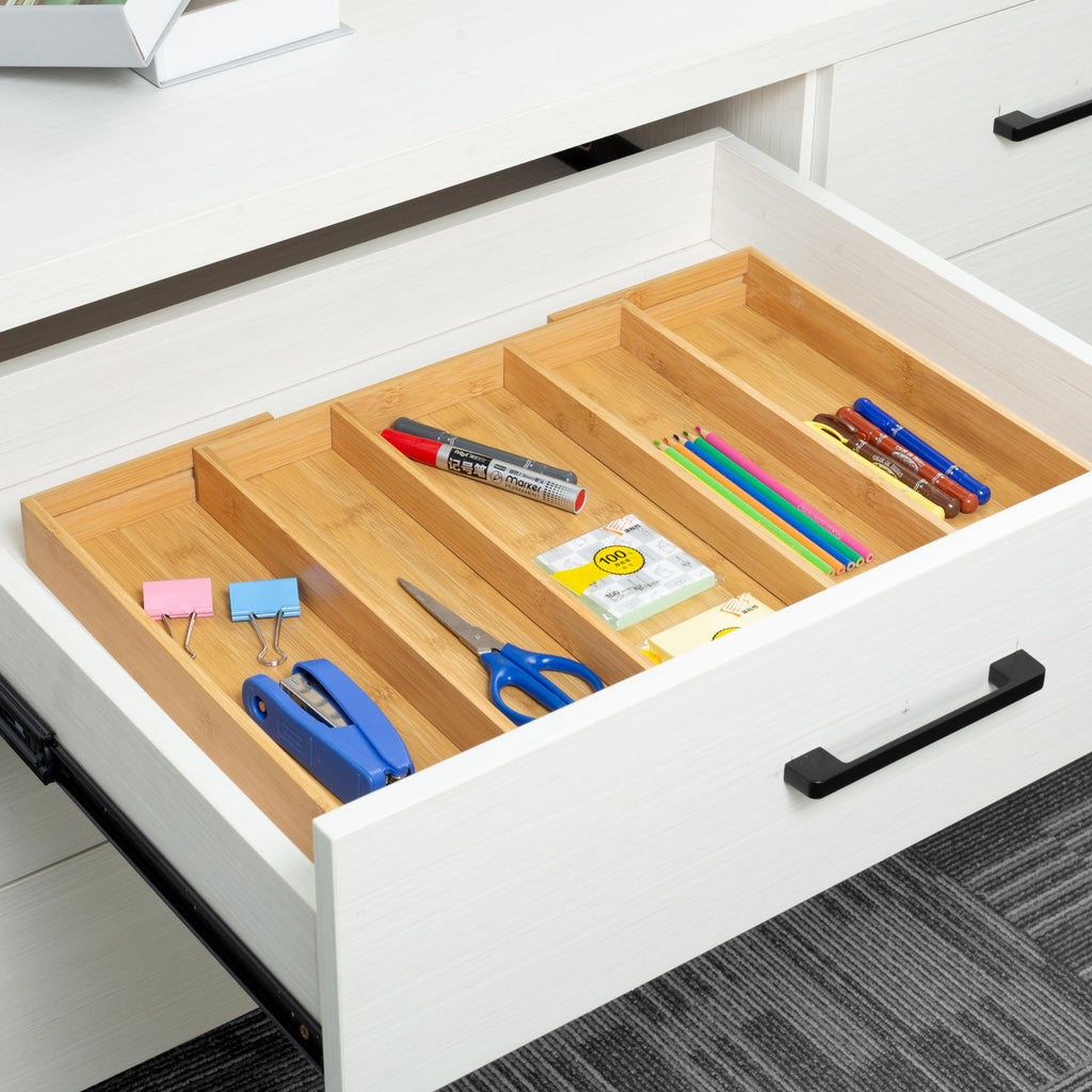 Bamboo Expandable Kitchen Drawer Organizer Silverware Utensil Tray
