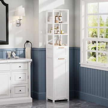 66'' Tall Tilt Out Laundry Hamper Cabinet, Hidden Laundry Hamper with Removable Storage Basket, Open Shelf and