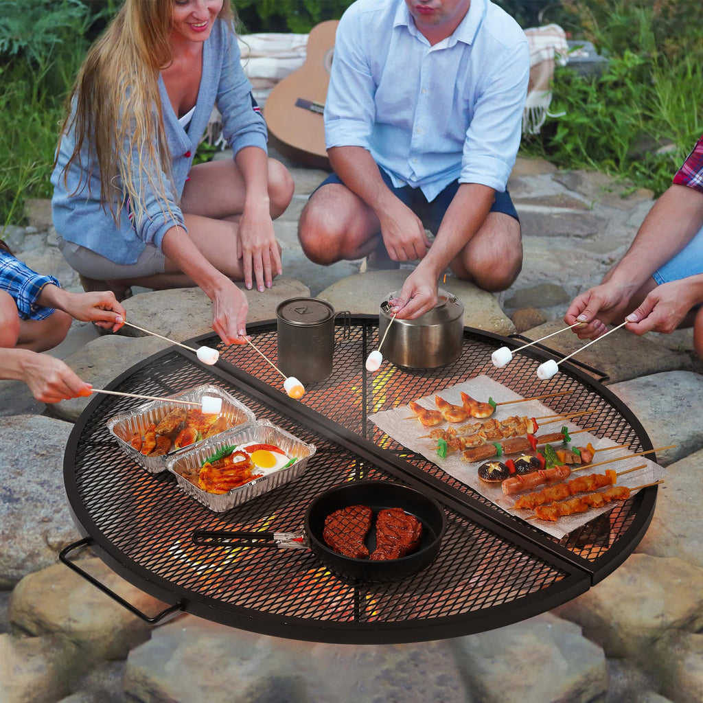 24 Inch X-Marks Folding Round Fire Pit Grill Grate with Handles