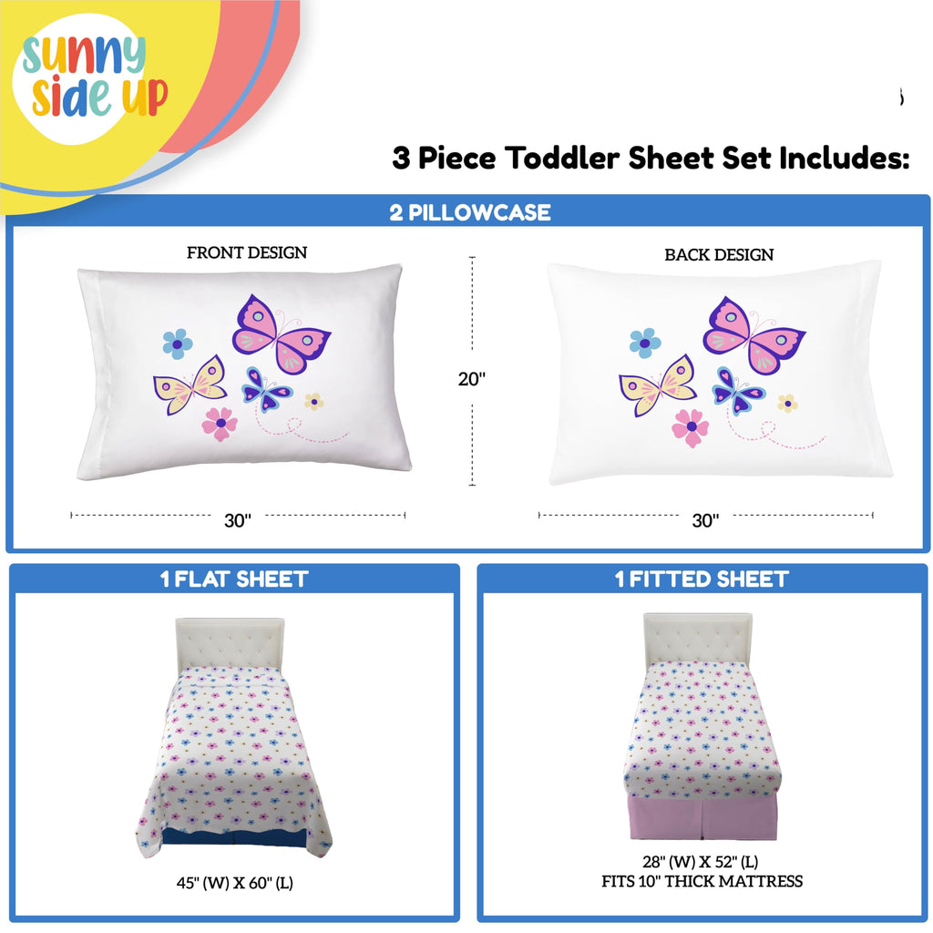 Flutter Toddler Sheet Set - 3 Piece Toddler Bedding Set Includes Pillow Cover - Super Soft Floral Microfiber Sheets