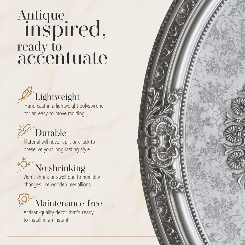 Petite Oval Round Chandelier Ceiling Medallion or Fan Medallion, 43 Inches, Silver