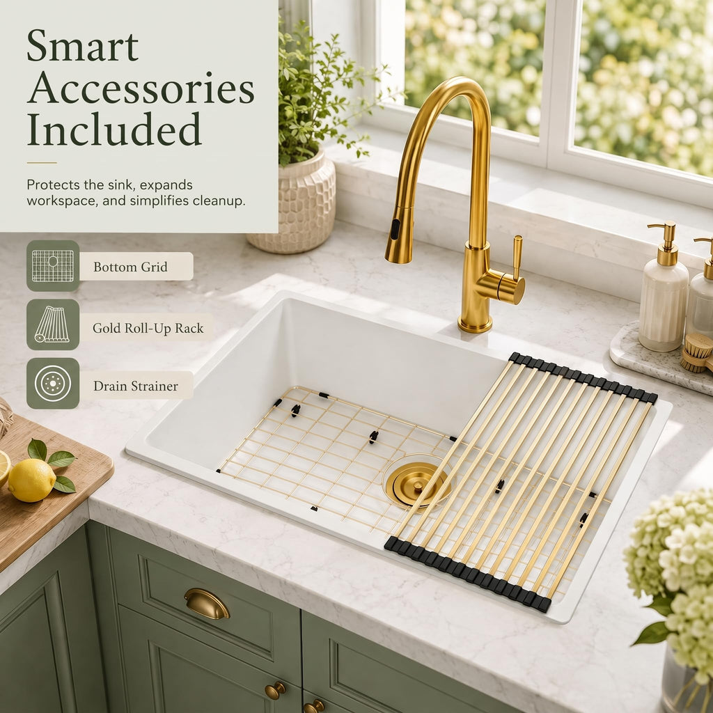 27''x18''White Undermount or Drop In Granite Composite Kitchen Sink